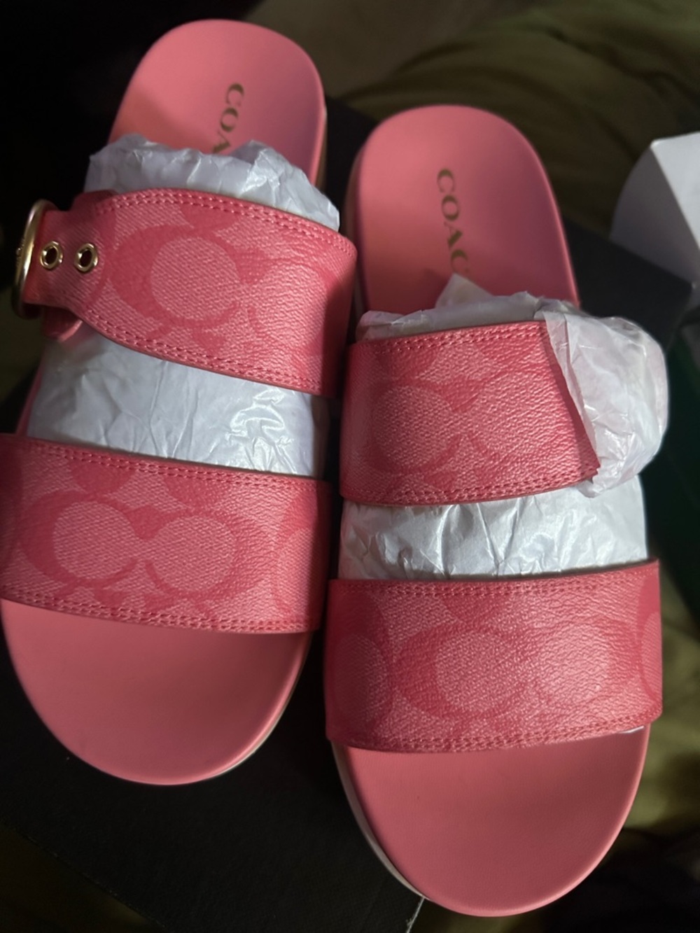 Coach Coral Pink Double-Strap Logo Slide Sandals